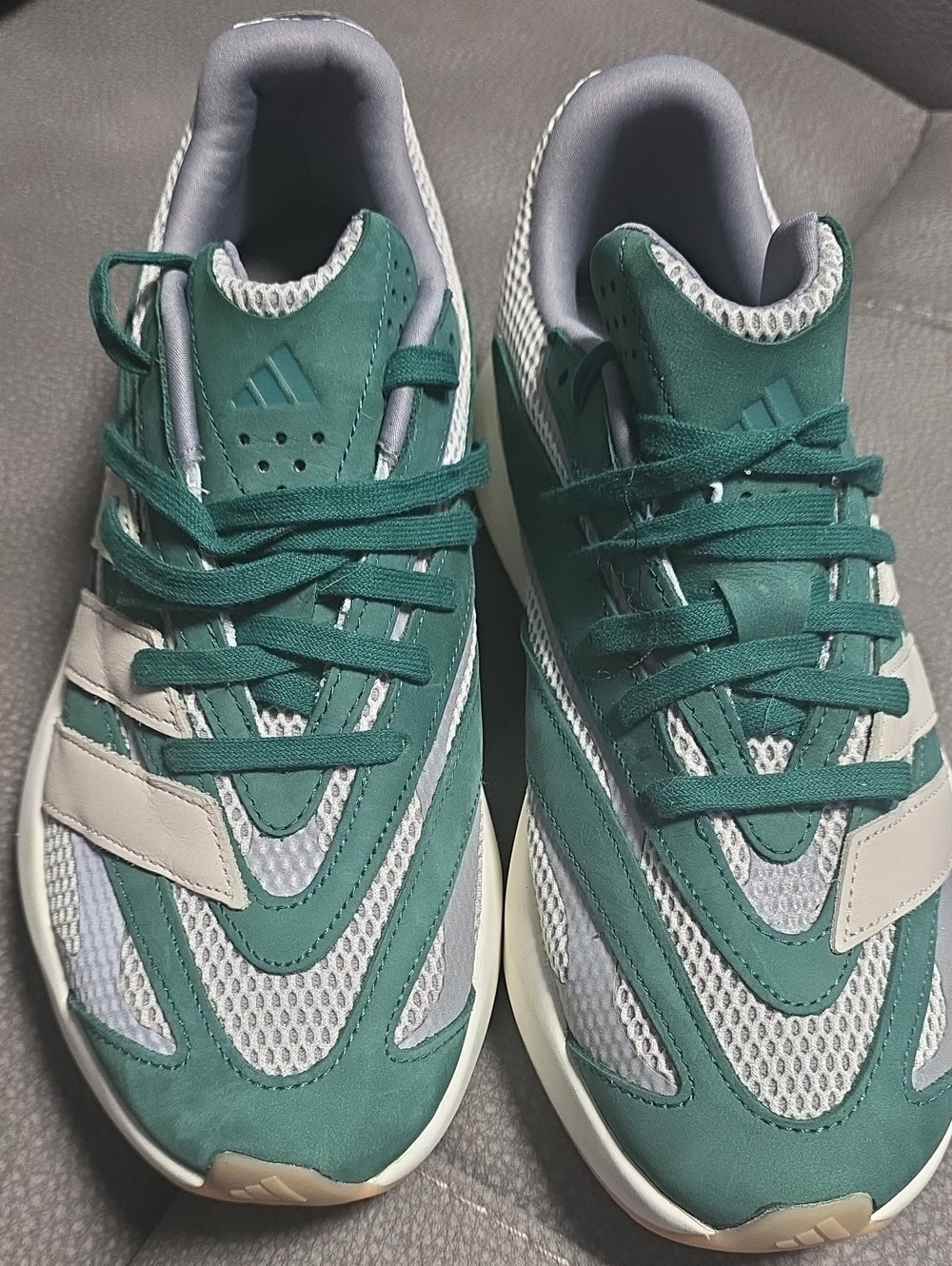 adidas mens Green and Gray Mesh Suede Sneakers